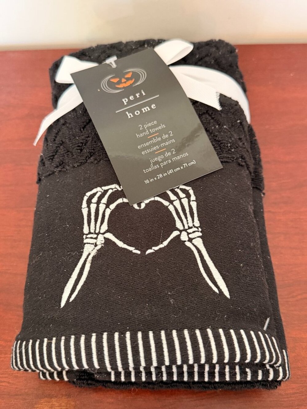 Peri Home Halloween Hand Towels 2 Pack Black Skeleton 100% Cotton 16x28 in